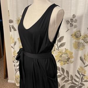 Reversible Wool& Summer Black Sleeveless Midi Dress w/Pockets Belt, size Large